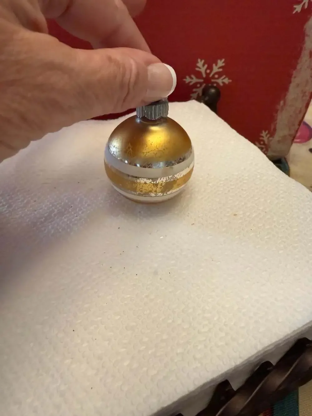 Vintage Shiny Brite Mercury Glass Christmas Ornament Gold with White Stripes